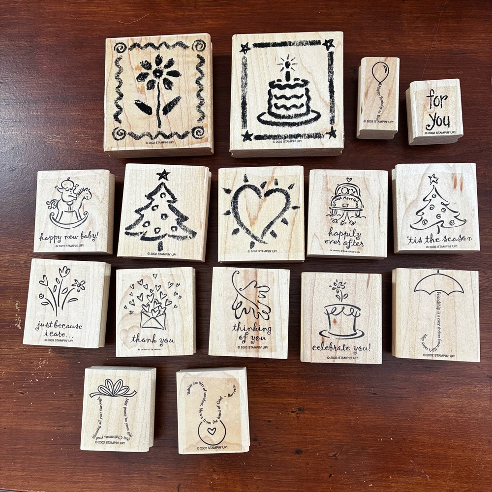 Lot of 16 Wood Mounted Stamps Events Holidays special occasions New Unused